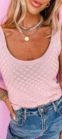 Light Pink Checkered U Neck Sweater Tank Florida Girl Fashion Boutique