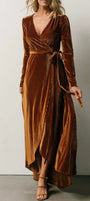 Caramel Velvet Wrap Dress Florida Girl Fashion Boutique