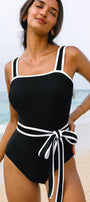 Black Colorblock Edge Belted One Piece Swimsuit Florida Girl Fashion Boutique
