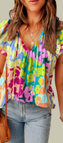 Leopard Multicolor Flutter Sleeve Blouse Florida Girl Fashion Boutique