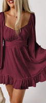 Wine Long Sleeve Ruffle Mini Dress Florida Girl Fashion Boutique