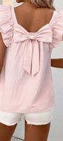 Textured Bow Knot Frilled Butterfly Sleeve Blouse Florida Girl Fashion Boutique