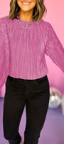 Pink Pleated Long Sleeve Blouse Florida Girl Fashion Boutique
