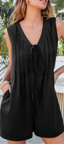 Black Pintuck Sleeveless Loose Romper Florida Girl Fashion Boutique