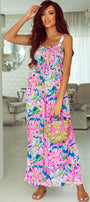 Pink Abstract Floral Smocked Wide Leg Jumpsuit Florida Girl Fashion Boutique