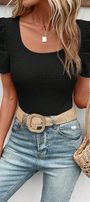 Waffle Knit Ruched Puff Sleeve Top Florida Girl Fashion Boutique