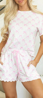 Pink Bow Knot Geometric Two Piece Lounge Set Florida Girl Fashion Boutique