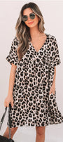 Cheetah Print Backless V Neck Loose Fit Mini Dress Florida Girl Fashion Boutique