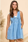 Denim V Neck Sleeveless Romper with Tie Veveret
