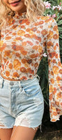 Boho Orange Floral Bell Sleeve Top Florida Girl Fashion Boutique