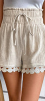 Apricot Textured Frilled Knotted High Waist Lace Hem Shorts Florida Girl Fashion Boutique