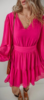 Hot Pink Long Sleeve Tiered Mini Dress Florida Girl Fashion Boutique