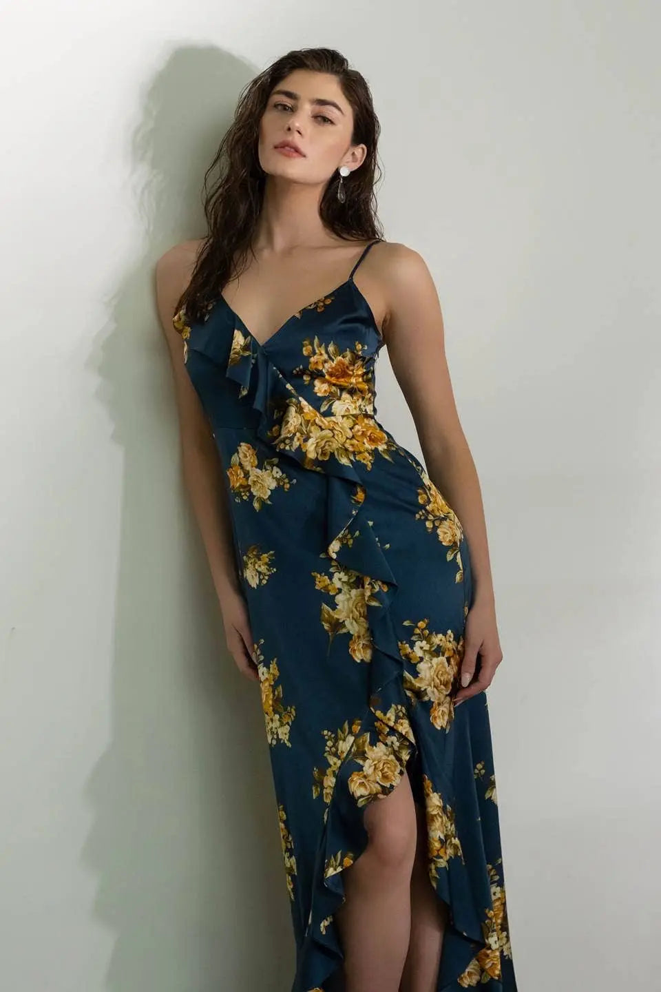 Teal Floral Wrap Dress