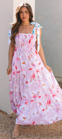 Pink Smocked Knot Shoulder Maxi Florida Girl Fashion Boutique