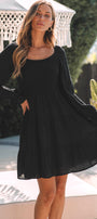 Black Bishop Sleeve Smocked Tiered Mini Dress Florida Girl Fashion Boutique