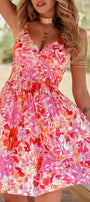 Red Floral Spaghetti Strap Surplice Neck Shirred Waist Mini Dress Florida Girl Fashion Boutique