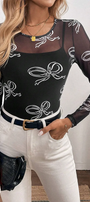 White Bow Mesh Long Sleeve Florida Girl Fashion Boutique