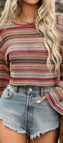 Striped Wide Cropped Long Sleeve Top Florida Girl Fashion Boutique