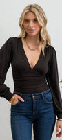 Deep V Neck Long Sleeve Bodysuit Blu Pepper
