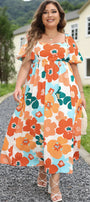 Orange Flower Square Neck Maxi Florida Girl Fashion Boutique