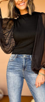 Mesh Puff Sleeve Ribbed Top Florida Girl Fashion Boutique