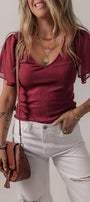 Burgundy Mesh Sleeve Top Florida Girl Fashion Boutique