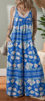 Blue Floral Print Wide Leg Jumpsuit Florida Girl Fashion Boutique