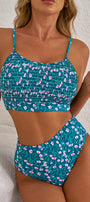 Blue Floral Print Smocked Cute Bikini Set Florida Girl Fashion Boutique