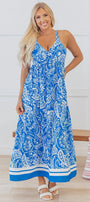 Blue Paisley Crisscross Backless Maxi Dress Florida Girl Fashion Boutique