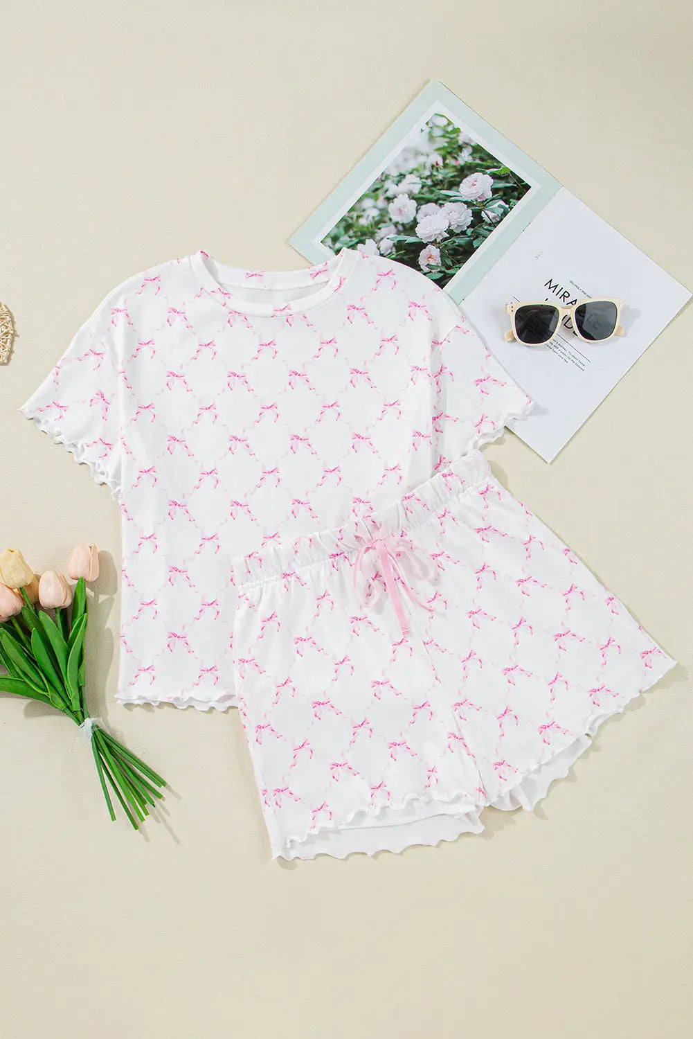 Pink Bow Knot Geometric Two Piece Lounge Set Florida Girl Fashion Boutique