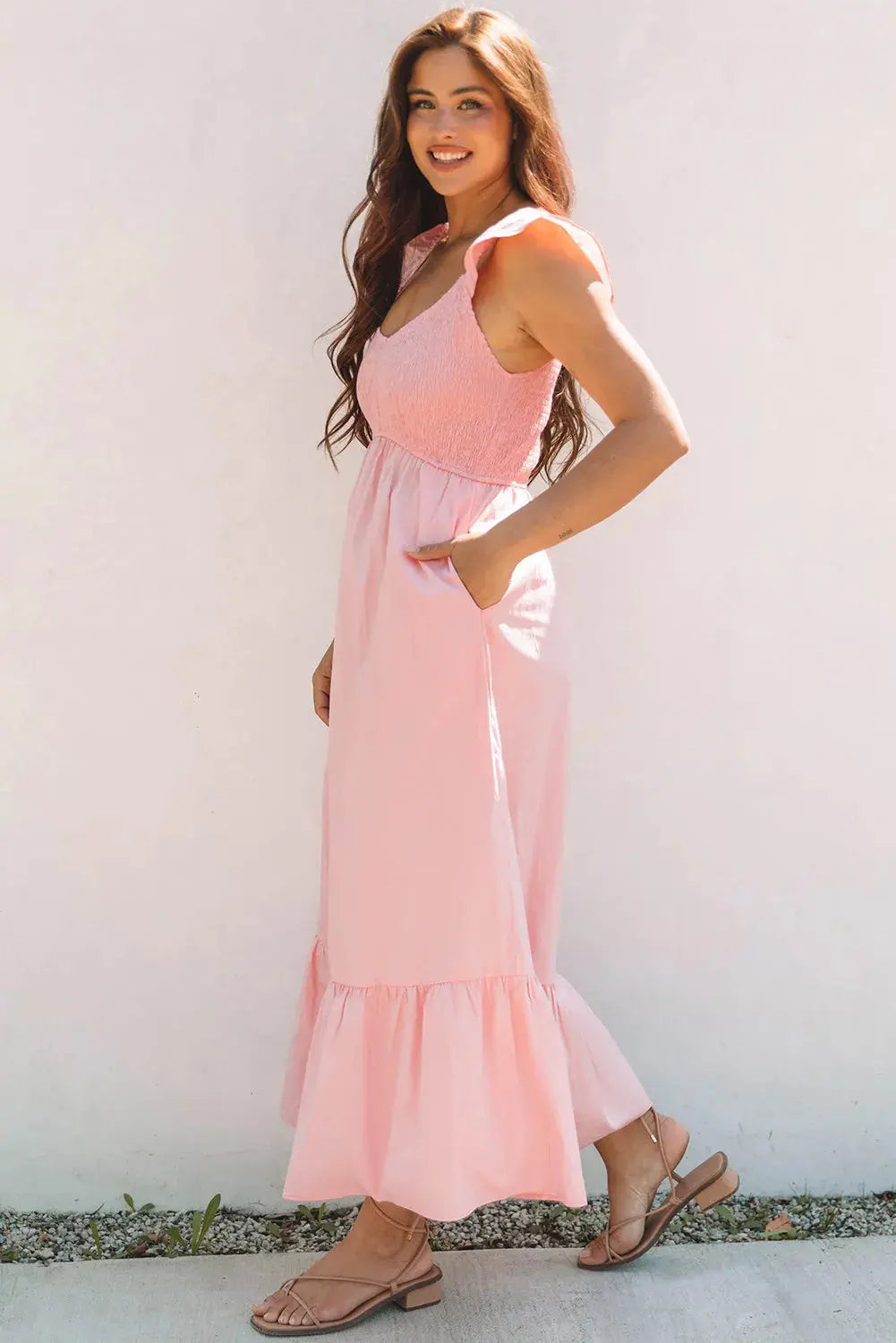 Light Pink Smocked Midi Dress Florida Girl Fashion Boutique