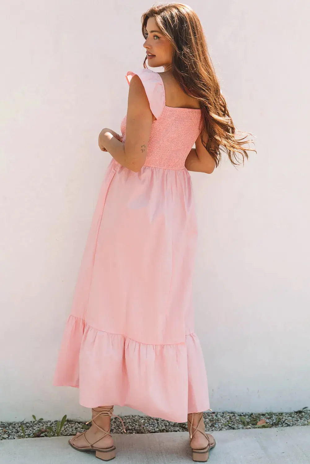 Light Pink Smocked Midi Dress Florida Girl Fashion Boutique