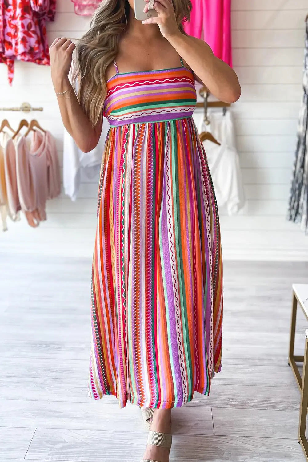 Striped Smocked Back Boho Maxi Dress Florida Girl Fashion Boutique