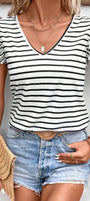 Striped Bow Back Flutter Sleeve Top