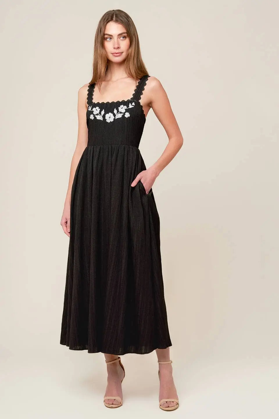Floral Embroidered Midi Dress FLYING TOMATO