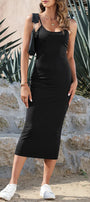 Black Spaghetti Straps Bodycon Midi Dress Florida Girl Fashion Boutique