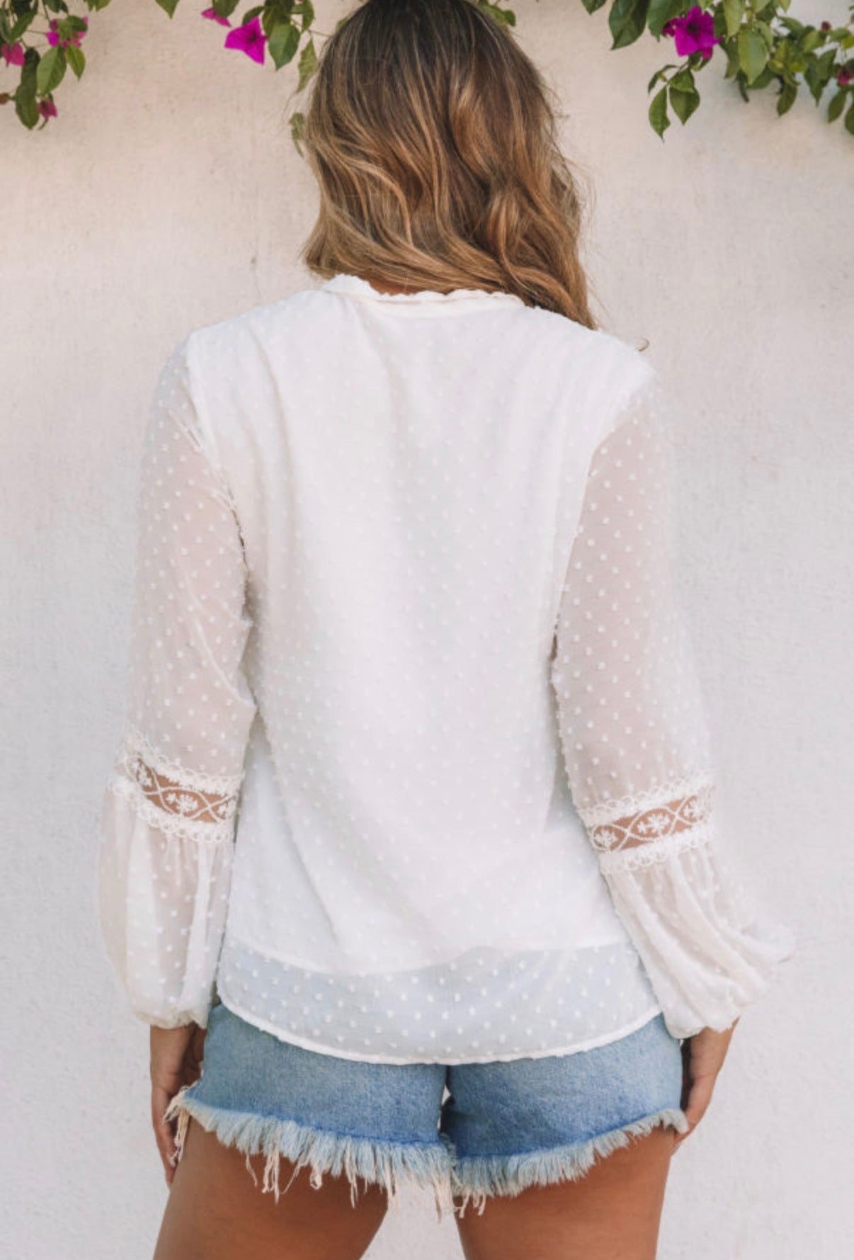 Swiss Dot Lace Sleeve Blouse