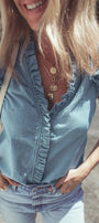 Blue Ruffled Denim Top Florida Girl Fashion Boutique