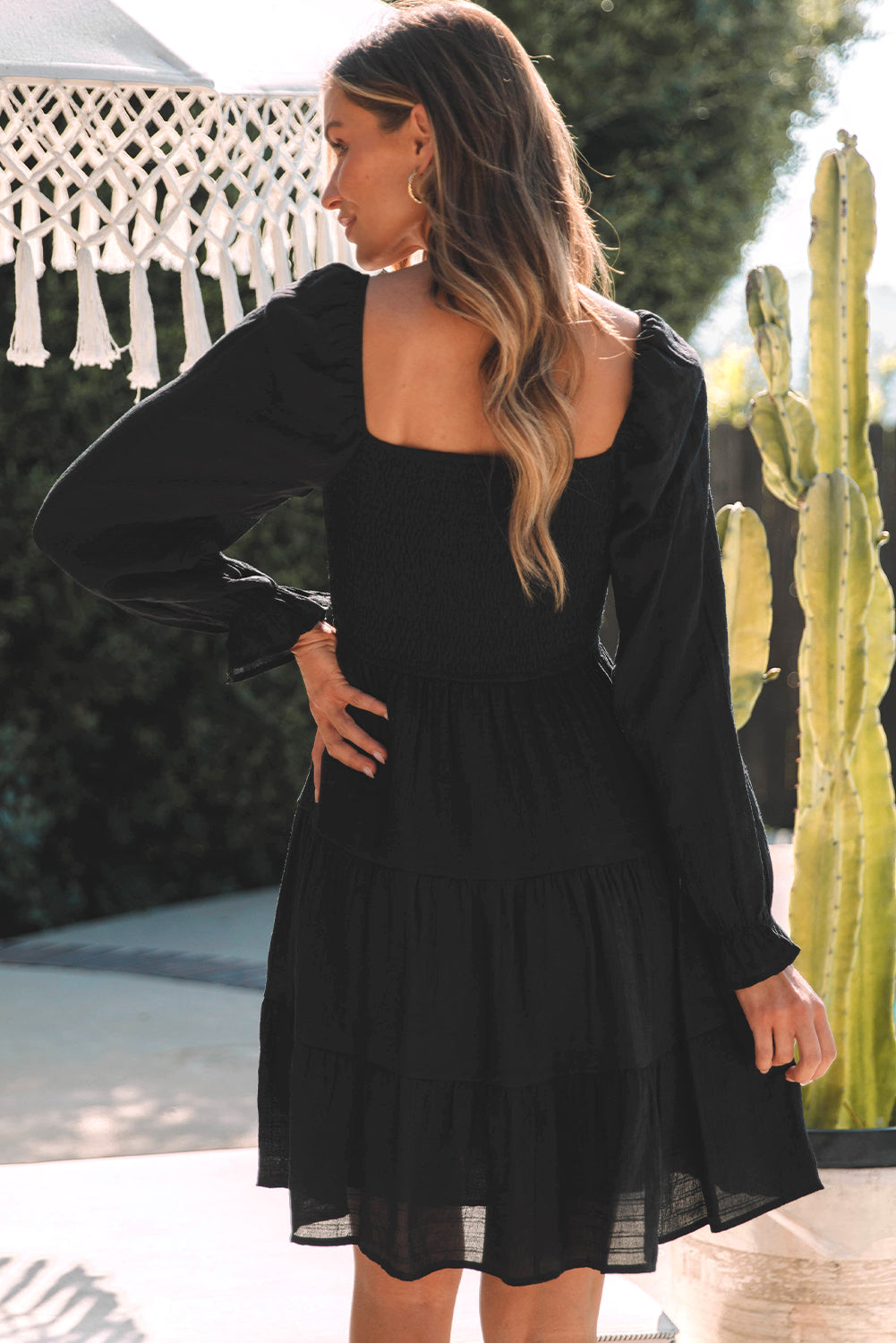 Black Bishop Sleeve Smocked Tiered Mini Dress Florida Girl Fashion Boutique
