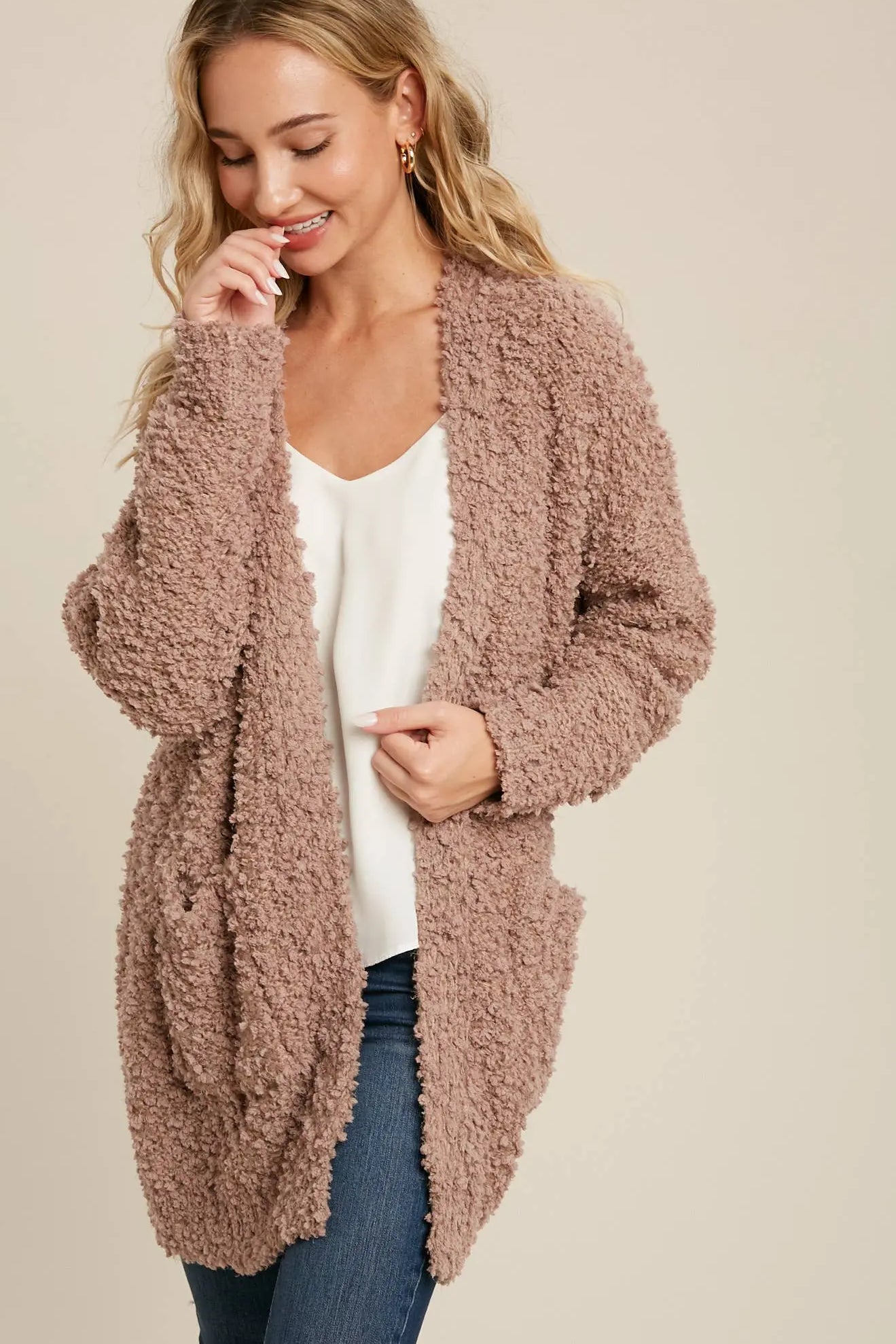 Boucle' Open Front Cardi Bluivy