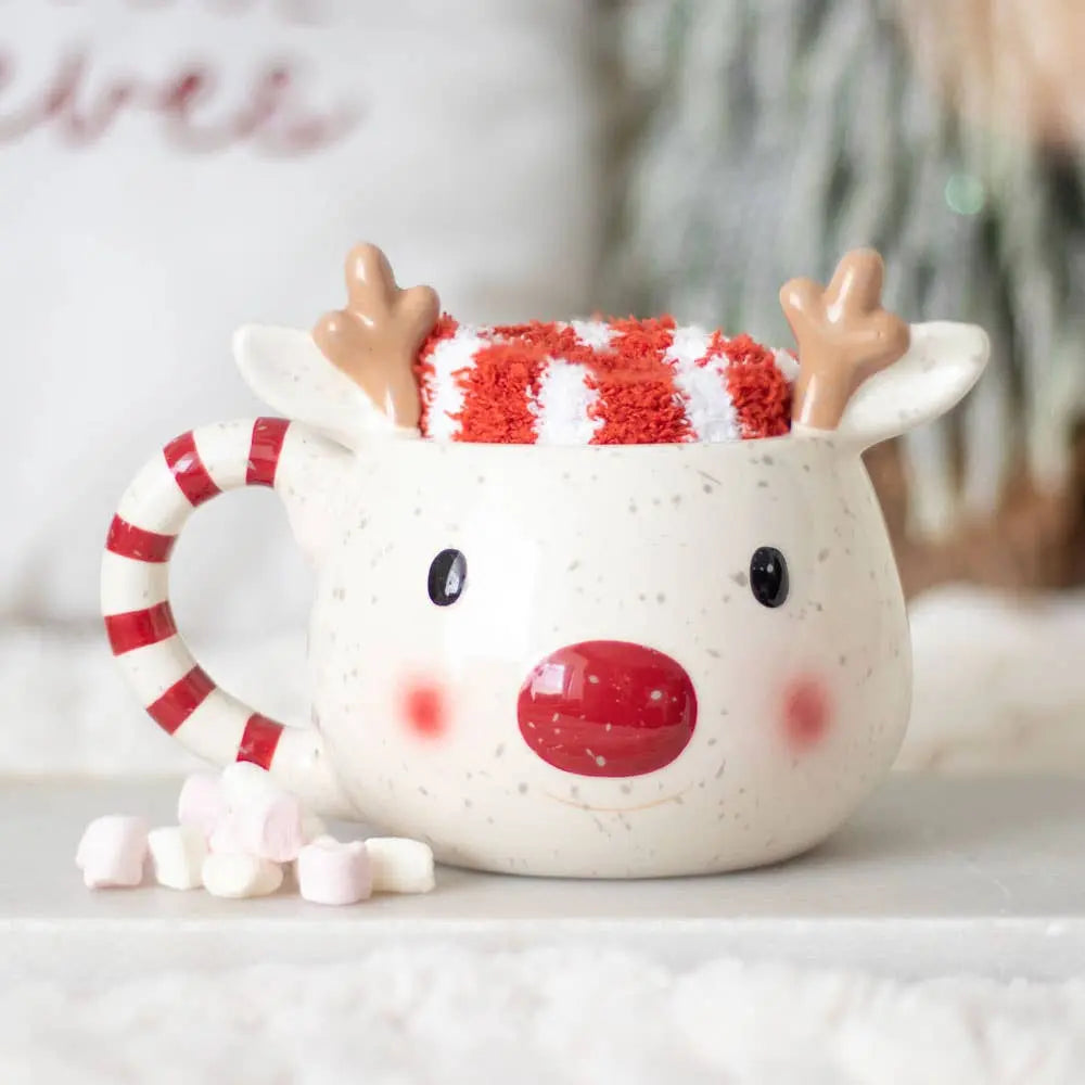 Rudolph Reindeer Christmas Mug and Socks Set Something Different Wholesale