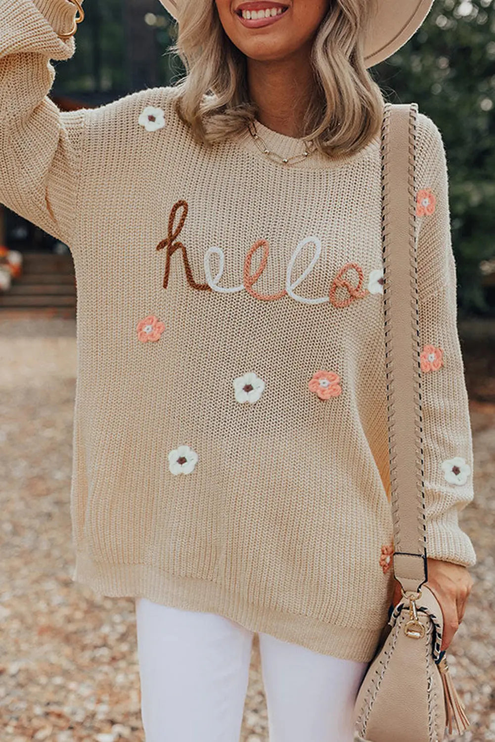 "Hello" Embroidered Sweater Florida Girl Fashion Boutique