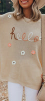 "Hello" Embroidered Sweater Florida Girl Fashion Boutique