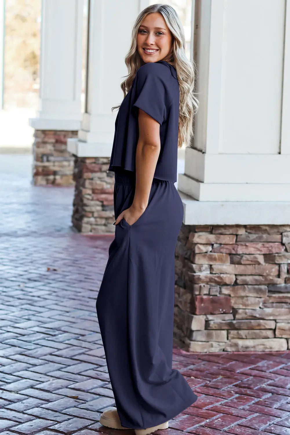Raw Hem Loose Tee and Wide Leg Pants Set Florida Girl Fashion Boutique