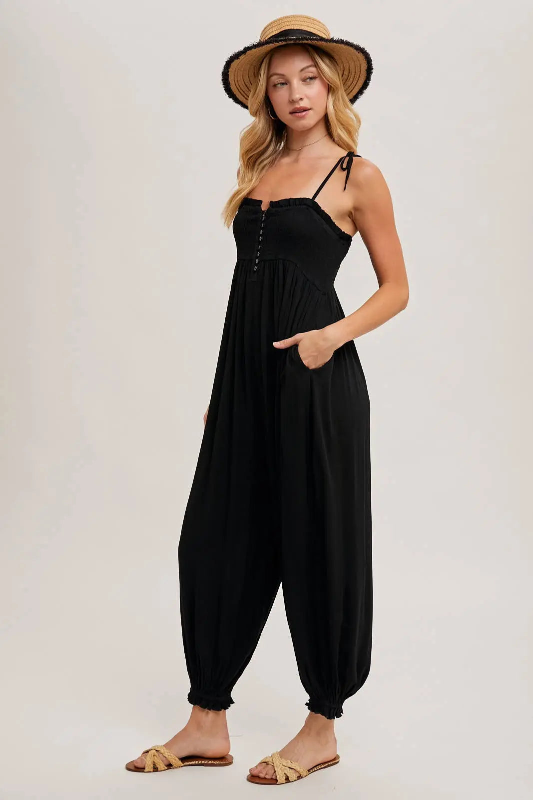 Gauze Smocked Jumpsuit Bluivy