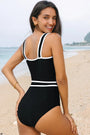 Black Colorblock Edge Belted One Piece Swimsuit Florida Girl Fashion Boutique