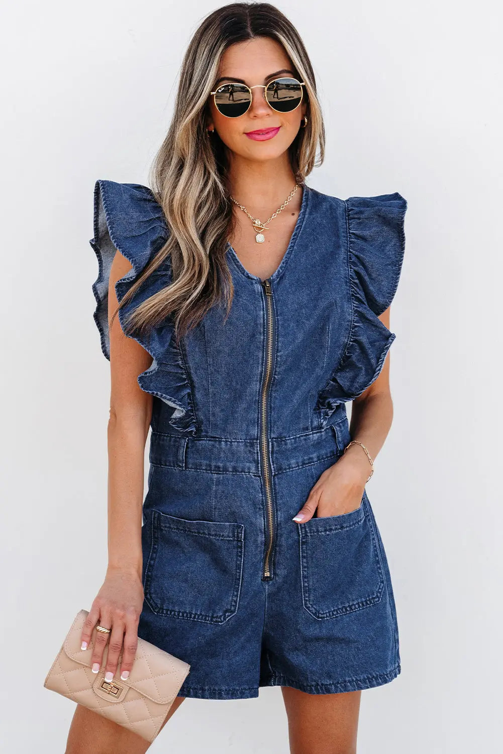 Denim Ruffled Romper Florida Girl Fashion Boutique