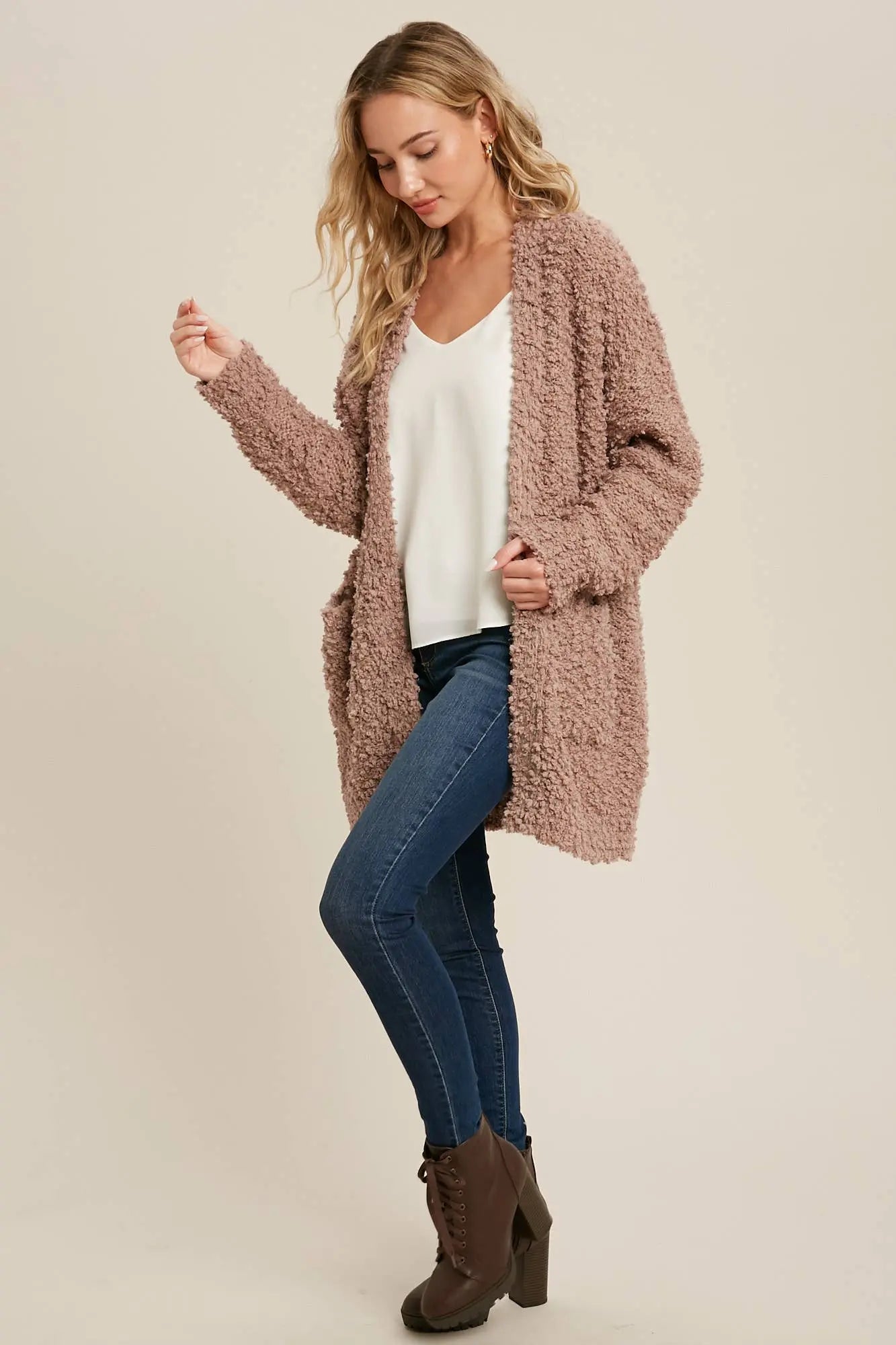 Boucle' Open Front Cardi Bluivy