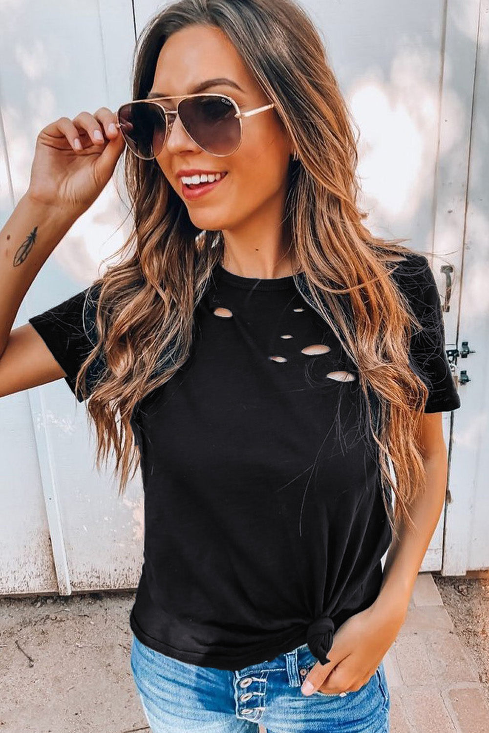 Black Distressed Tee Florida Girl Fashion Boutique