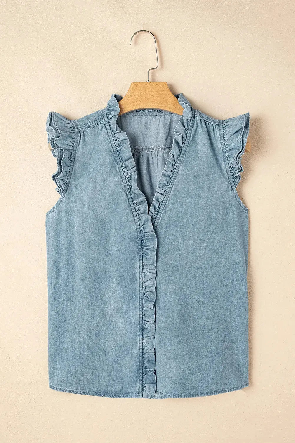 Blue Ruffled Denim Top Florida Girl Fashion Boutique